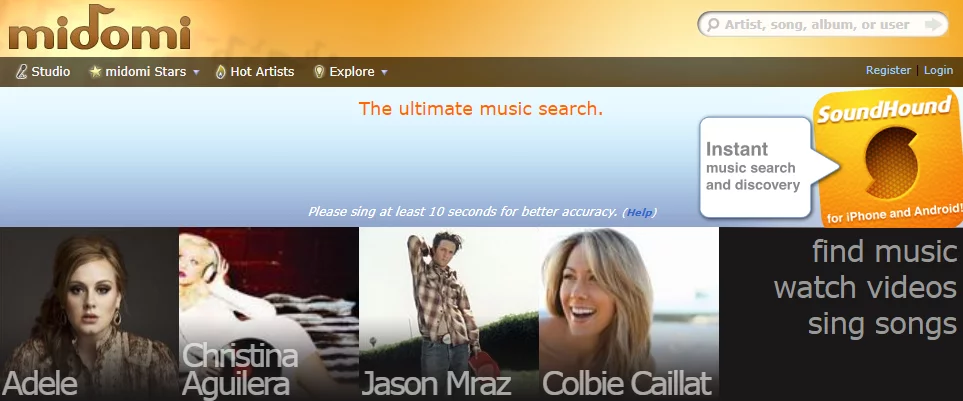 midomi helps to find song name by singing partial lyrics